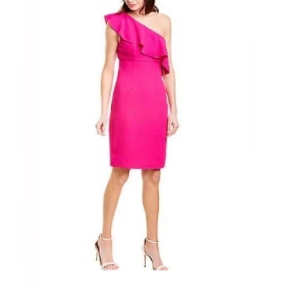 Trina Turk Wright One-Shoulder Sheath Dress – Fuchsia – Size 14